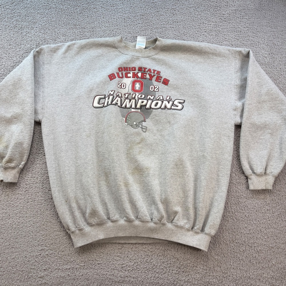 Vintage Ohio State Buckeyes 2002 National Champions Sweatshirt Grey XXL